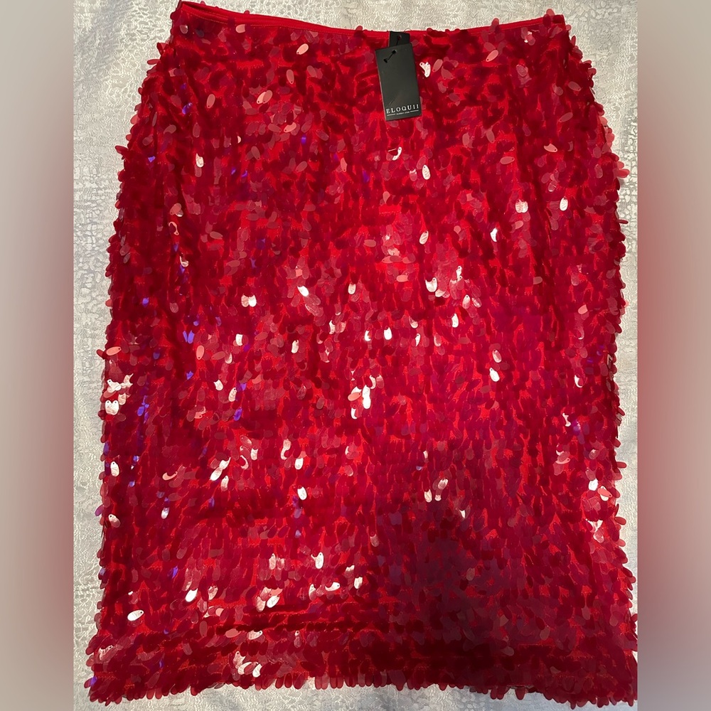 Brand New Red sequin knee length skirt! Size 18.